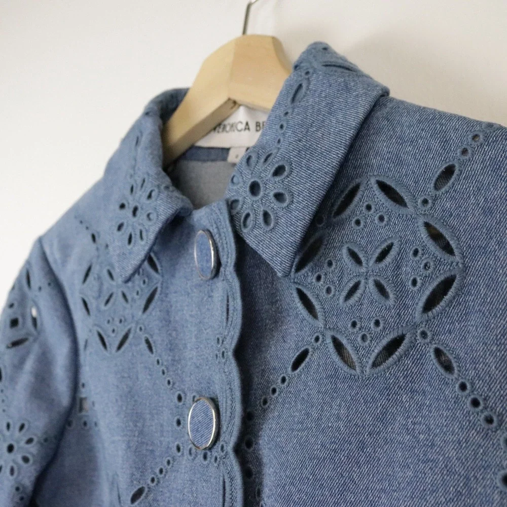 Veronica Beard Adelaide Jacket 0 Sea Glare Blue Denim Eyelet